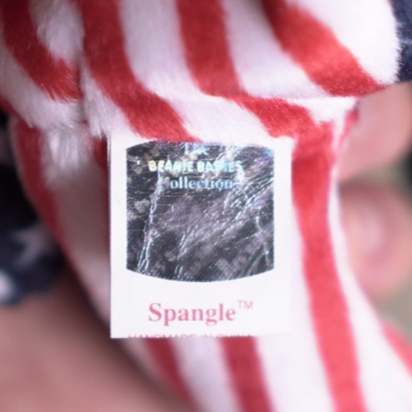 VTG TY Beanie Babies Spangle Bear 1999 Pink Face Patriotic Stars Stripes NWT - Picture 6 of 9